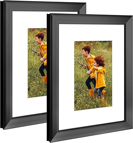 KSROECUD Juego de 2 portarretratos negros de 8 x 10 pulgadas con vidrio de alta definición, marco de 8 x 10 pulgadas con paspartú para marcos de