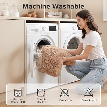JOEJOY Dog Bed Crate Pad, Deluxe Plush Washable Dog Beds Fulffy Soft Kennel Pad Anti-Slip Pet Sleeping Mat for Small Dogs, 23 x 18, Beige