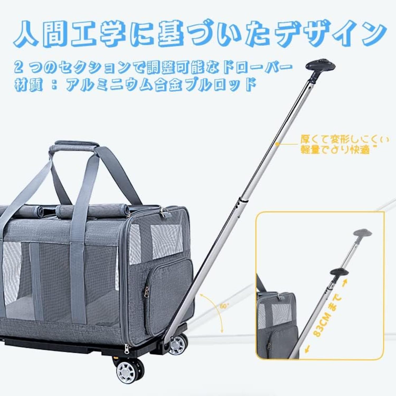 Amazon.co.jp: ペットキャリー キャスター付き2匹用 猫 キャリーケース
