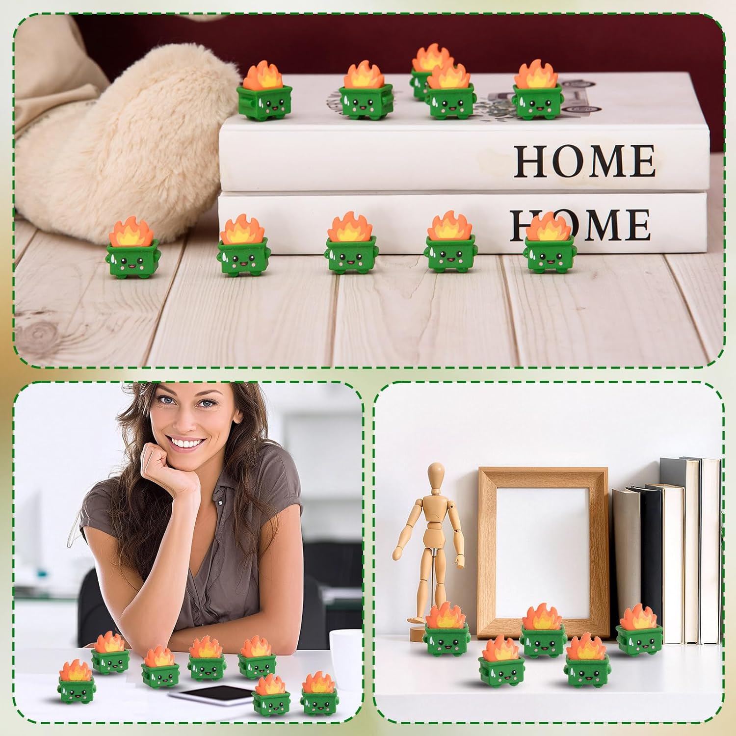 60 Pcs Mini Dumpster Trash Shape with Fire Figurines Tiny Resin Dumpster Fire Figures Positive Desk Decorations Encouragement Motivational Gifts for Teacher Coworker Staff (60, Green) image 5