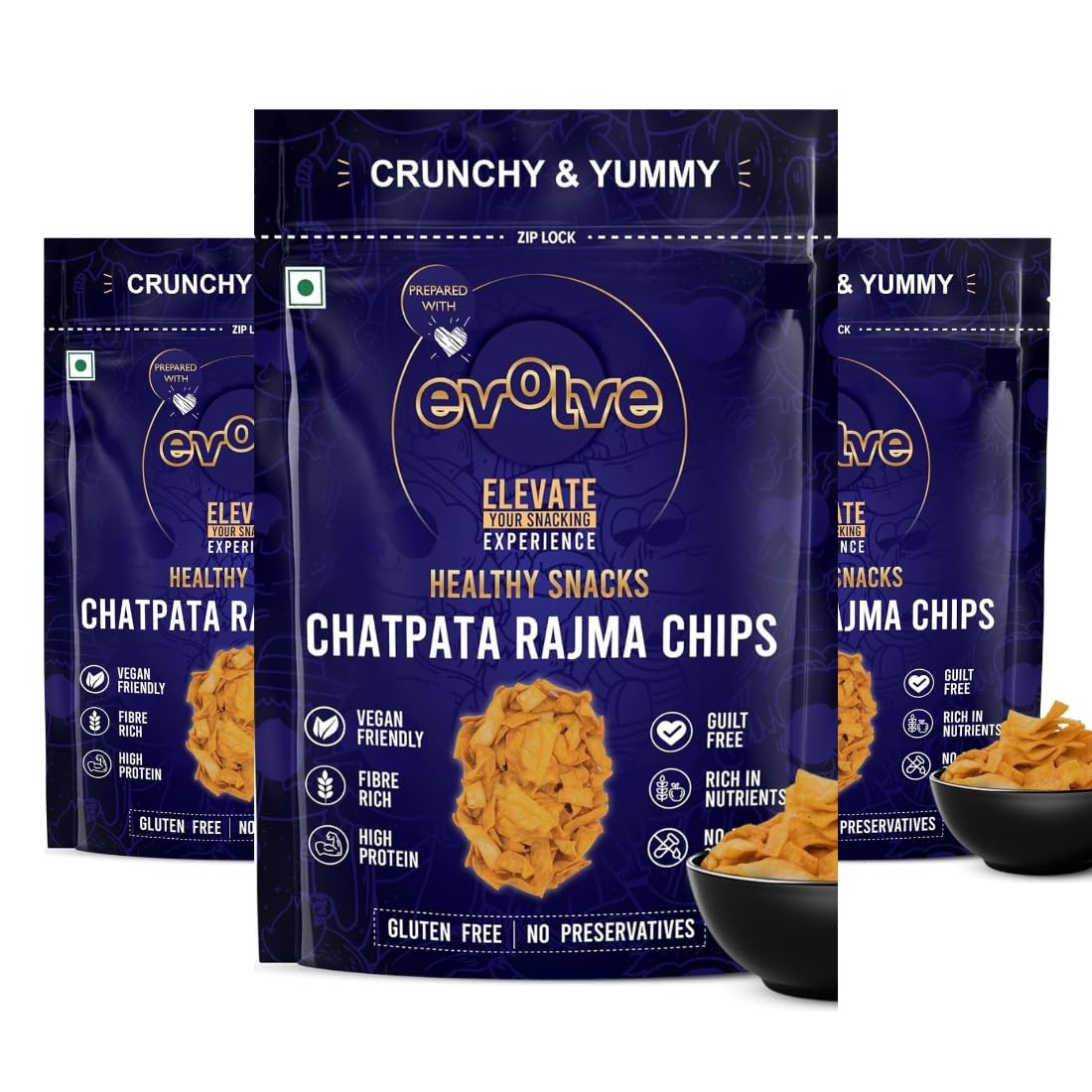 Rajma Chips Healthy Snacks for Kids, Adults | High Protein, Gluten Free, No Artificial Color, Weight Loss, Chatpata Masala Flavor - 100g Pack of 3
