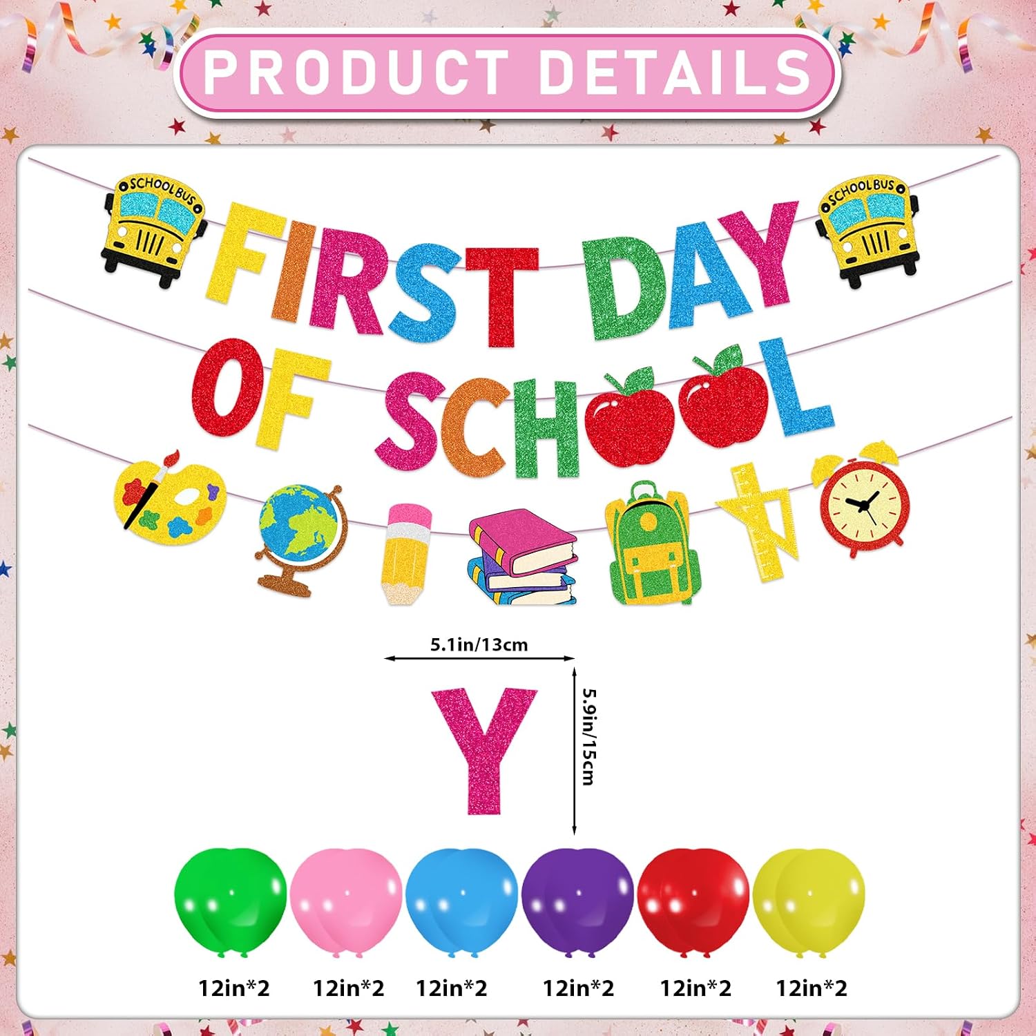 First Day Of School Decorations: First Day Of School Banner Garland Hanging Swirls Balloons Back To School Decorations for Kindergarten Home Classroom Preschool Decor image 2