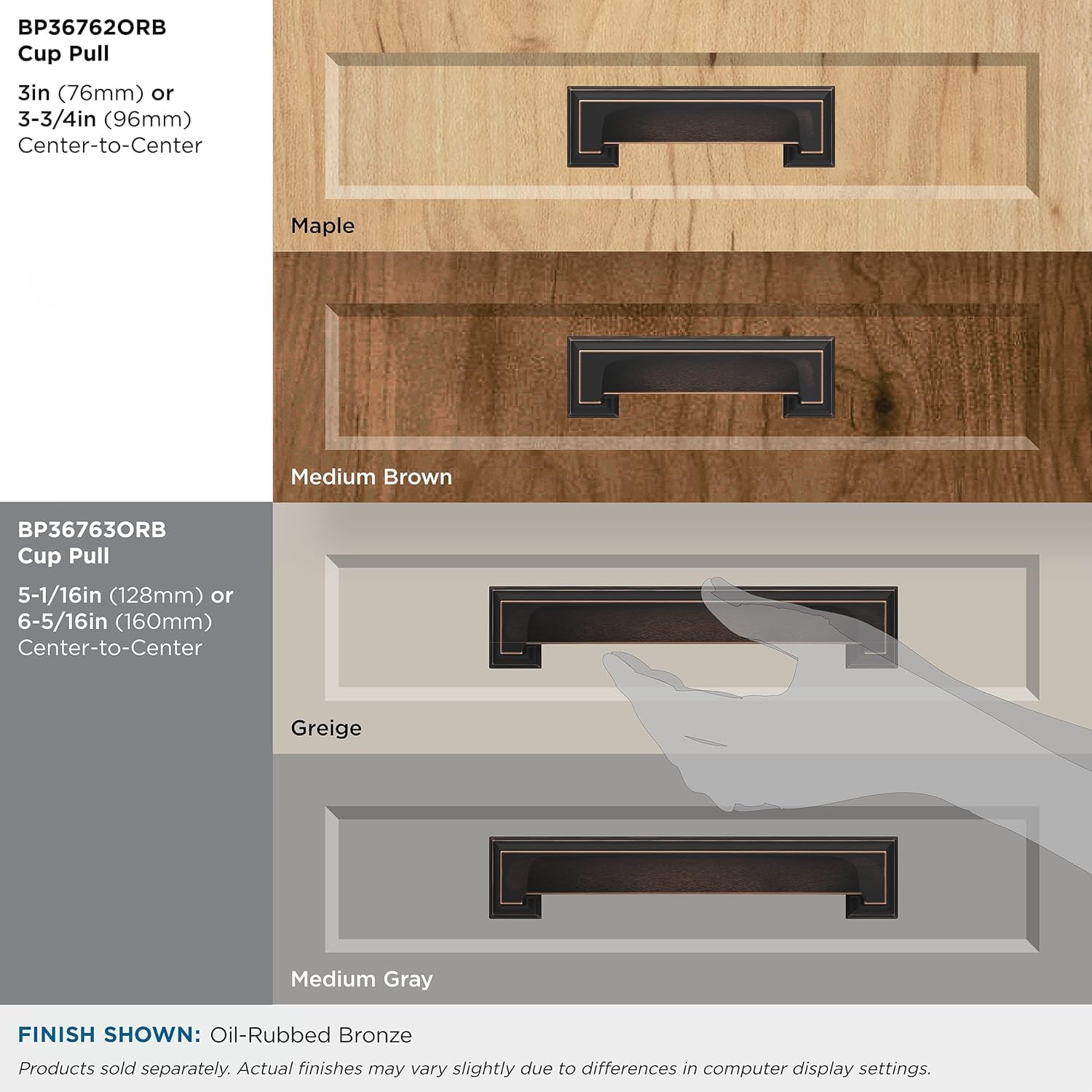 Amerock | Cabinet Cup Pull | Oil Rubbed Bronze | 5-1/16 inch & 6-5/16 inch (128 mm & 160 mm) Center-to-Center | Appoint | 1 Pack | Drawer Pull | Cabinet Handle | Cabinet Hardware