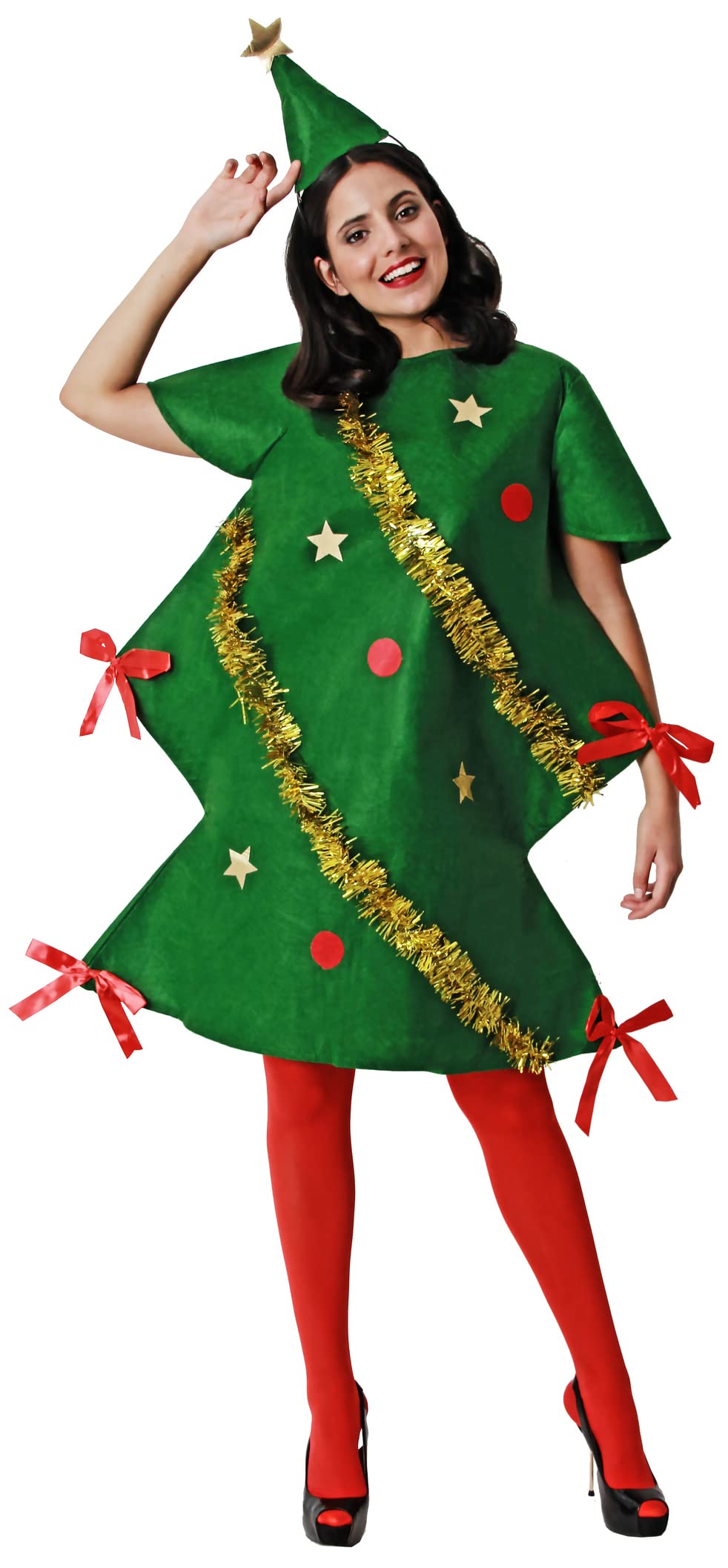 Gojoy shop-Disfraz de Árbol de Navidad para Niñas y Mujeres Navidad Carnaval(Contien:Diadema,Vestido y Mochila de Cuerdas.5 Talla Diferente)
