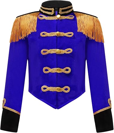 Jelory Kids Girls Majorette Drum Major Costume Long Sleeve Tassel Ringmaster Circus Jacket Coat Marching Band Uniform
