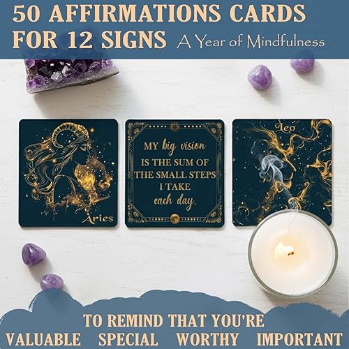 Miniatura 3 de Faivykyd Regalo de cristales de acuario para mujer, 6 piedras del zodiaco de acuario con 50 tarjetas de afirmación de mantras milagrosos, regalos de