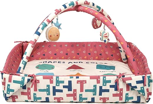 TIDY SLEEP Baby Play Gym | Activity Play Gym with 4 Detachable Toys, | Foldable &amp; Travel-Friendly (Happy Shapes), Multicol...