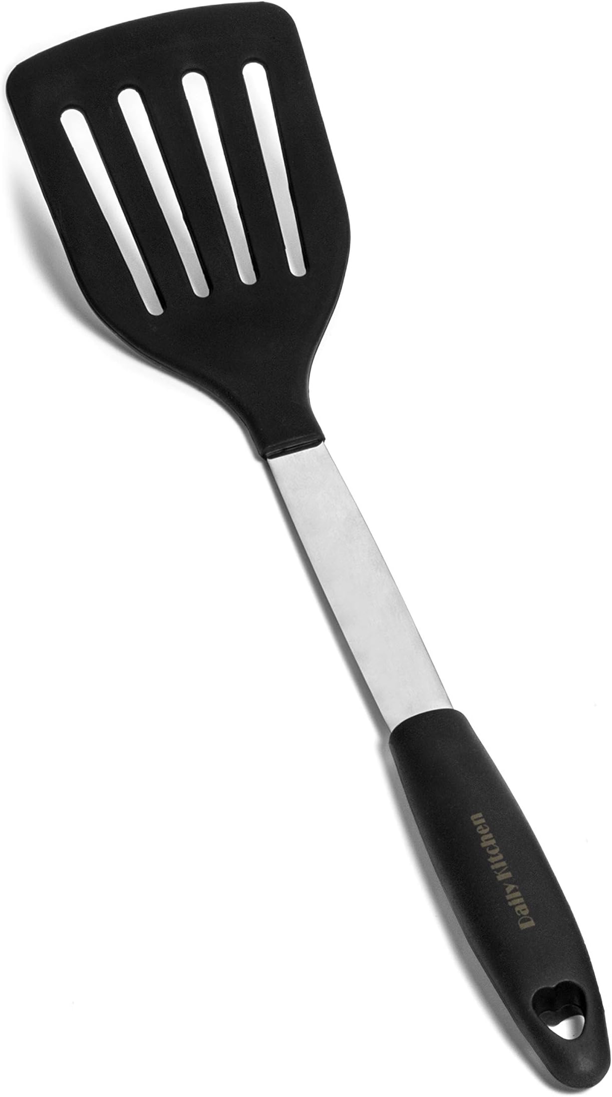 Daily Kitchen Spatula Heat Resistant Silicone and Stainless Steel - Slotted Turner Spatula Rubber Grip - Flexible Silicone Spatula Turner for Cooking and Non Stick Cookware - Versatile Kitchen Spatula
