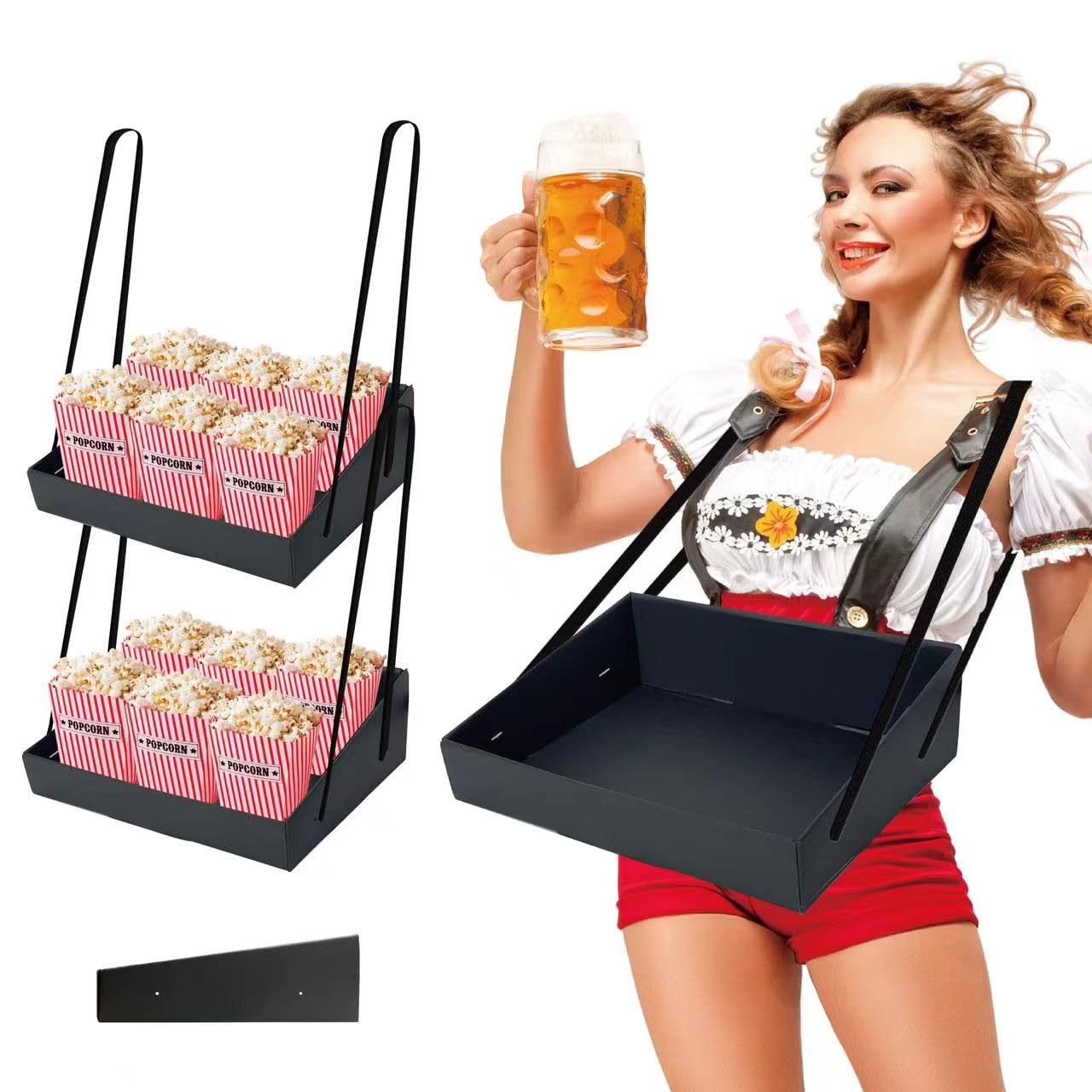 2-Pack Halloween Popcorn Snack Trays with Straps, Black Concession Carriers