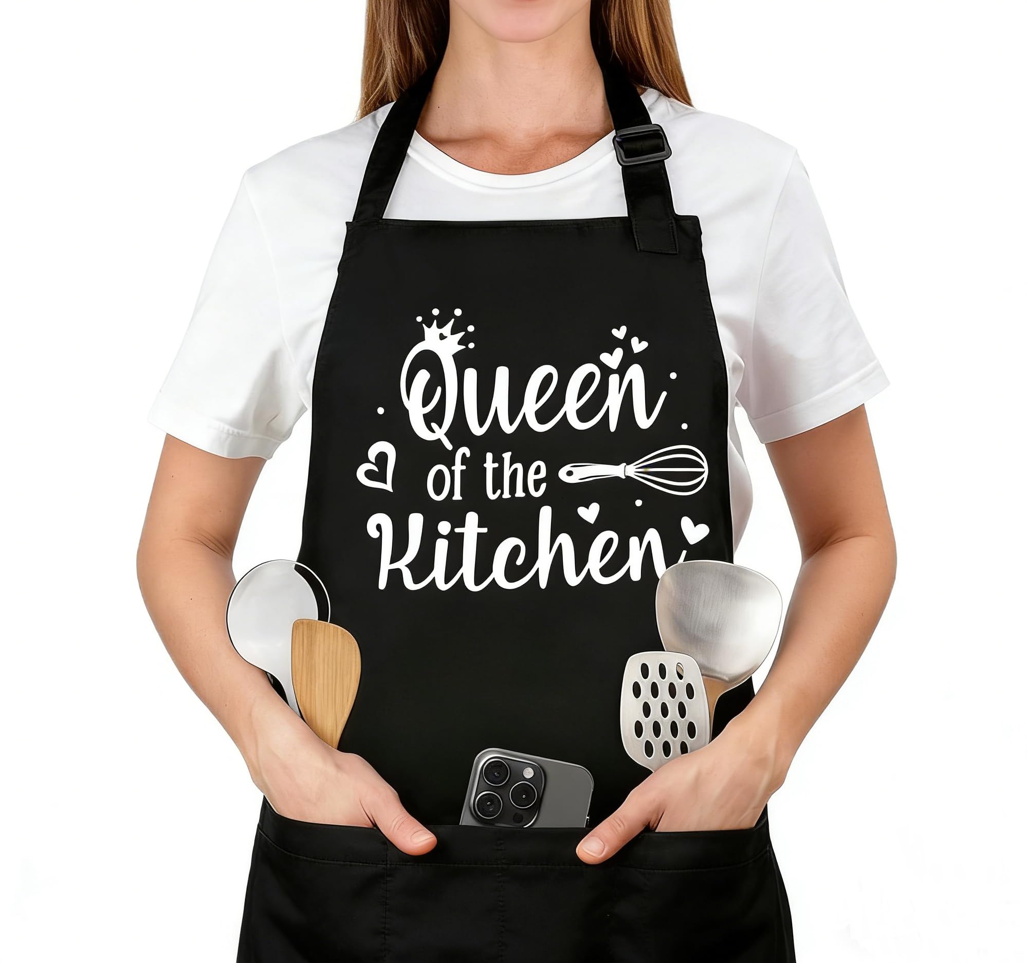 Belillpipi Kochschürze Männer Damen Schwarz, Verstellbare Kochschürze Damen mit 3 Taschen, Grillschürze Geschenke Schürze für Frauen Mann Geburtstag, Muttertag, Vatertag, Weihnachten