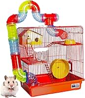 Gaiola Hamster Com Casa Completa 3 Andares Tubo Luxo Premium Grande Acessórios (Vermelho)