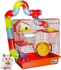 Gaiola Hamster Com Casa Completa 3 Andares Tubo Luxo Premium Grande Acessórios (Vermelho)