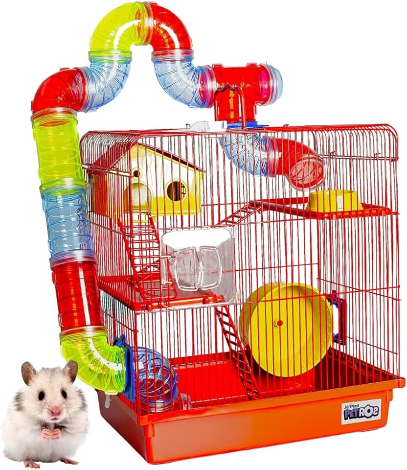 Gaiola Hamster Com Casa Completa 3 Andares Tubo Luxo Premium Grande Acessórios (Vermelho)