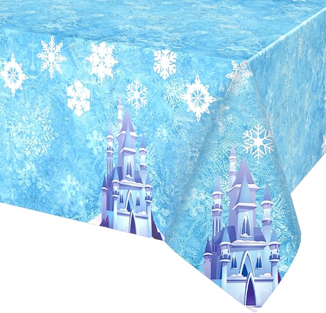 Wpensky Snowflake Tablecloth, 1PC Blue Snowflake & Castle Table Cover for Snowflake Party Decorations, Snowflake Table Cloth Rectangle for Girls Birthday Baby Shower Snowflake Theme Party Decorations