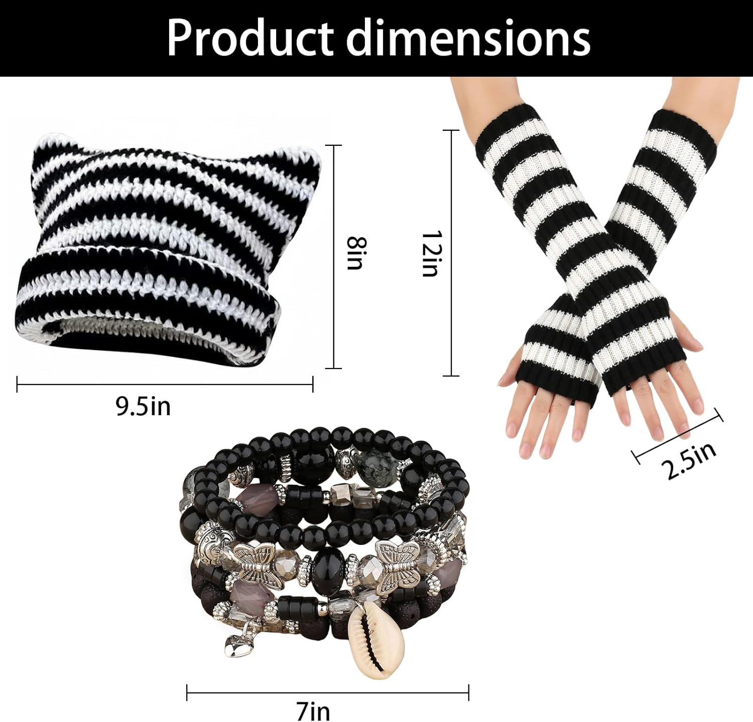 3Pcs Therian Gear Emo Accessories Therian Gloves Cat Ear Beanie Stackable Bracelets Cute Therian Stuff for Women - Image 2
