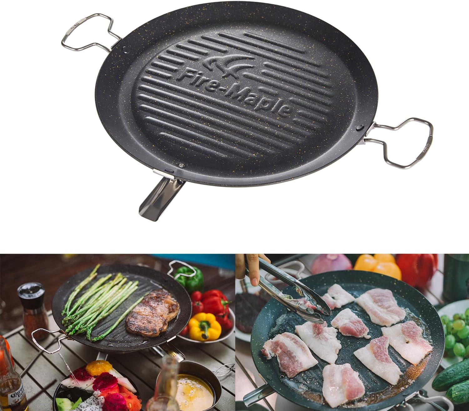 Camping Griddle Plate | Nonstick Outdoor Portable Grill Pan for Stovetop | BBQ Gas Griddle Pan for Camping Stove Ridged Surfaces 31 X 31cm
