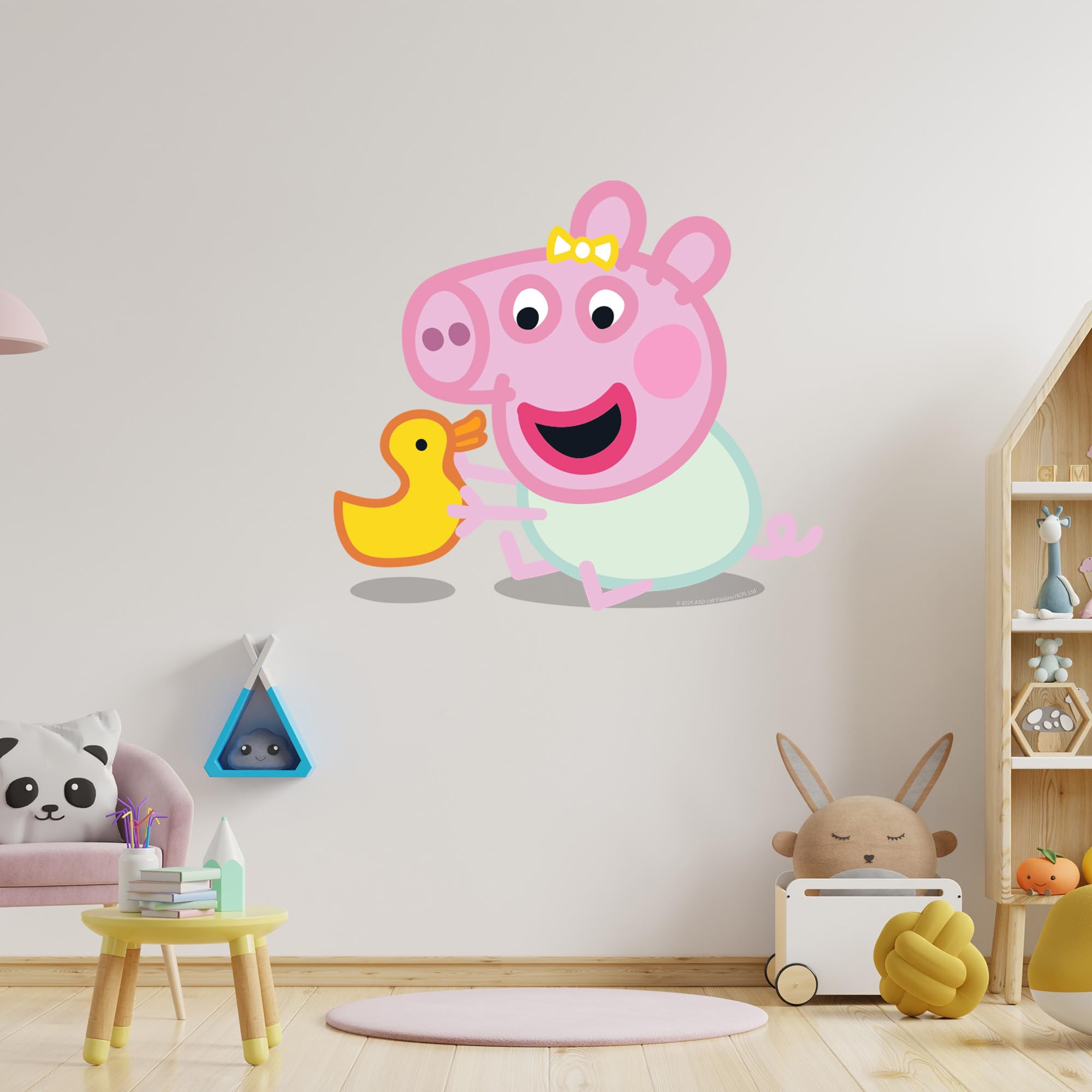 Themed Multicolour Peppa Pig Wall Sticker - Baby Evie Playing With Duck Wall Decal Kids Art (60Cm Width X 30Cm Height)