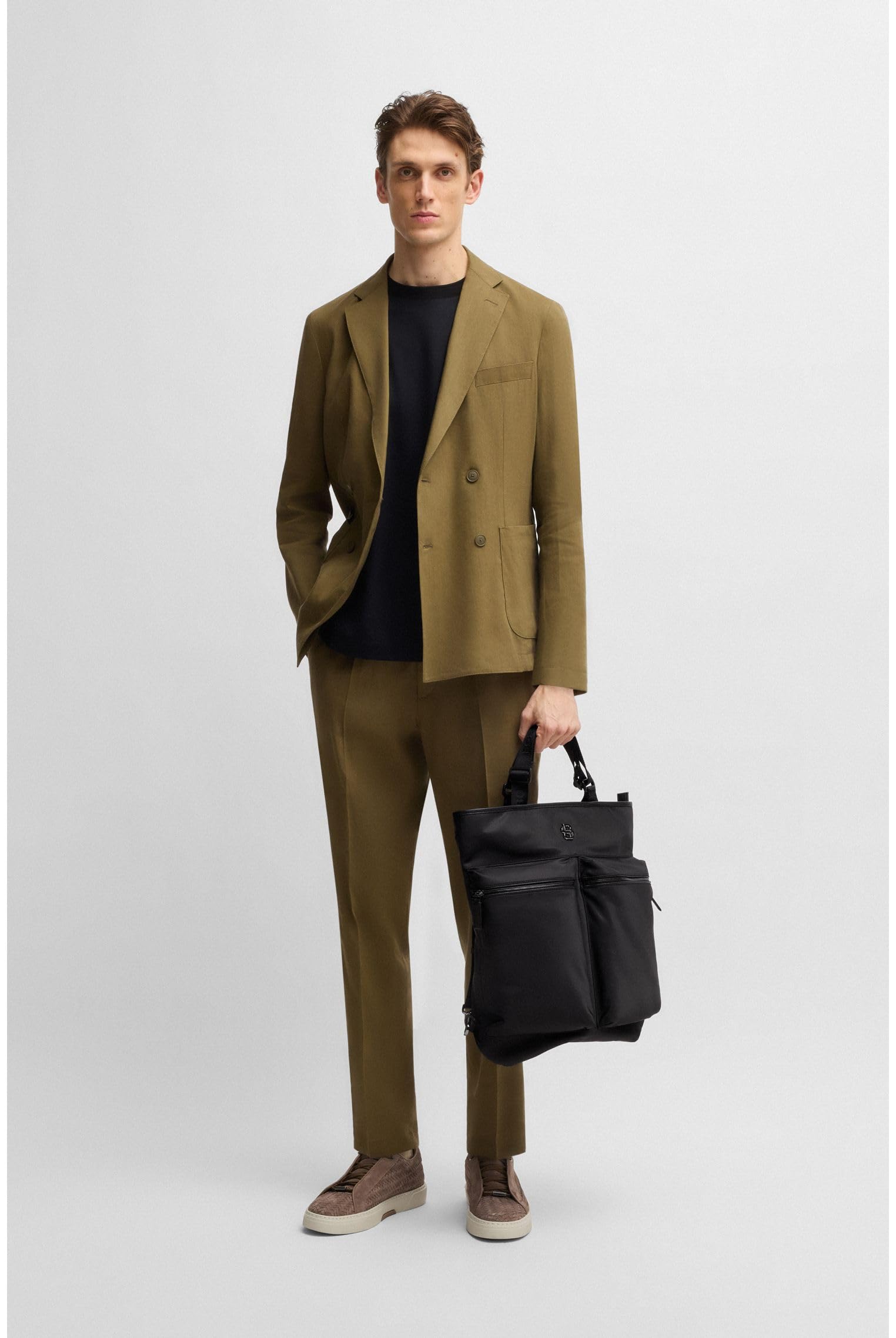 BOSS グレー ビジネスバッグ　ハンドバッグ　新品 BOSS レザービジネスバッグ | グレー | FARFETCH JP