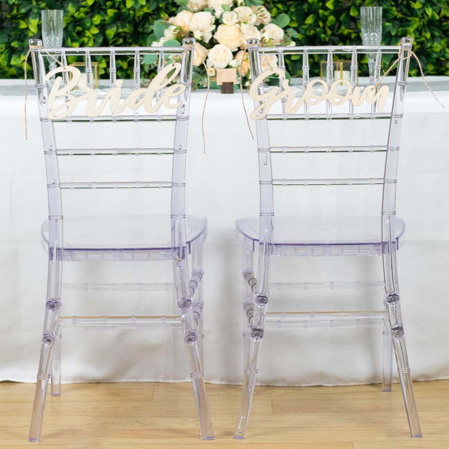 Efavormart Set of 2 Natural Wood Bride & Groom Chair Signs, 12"x5" Calligraphy Wedding Photo Props, Rustic Hanging Seat Decor & Wall Art