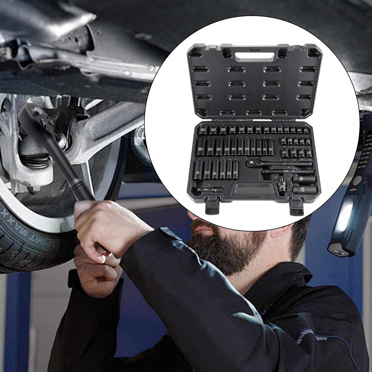 3/8 Socket Set | Mechanic Tool Kit,Mechanic Socket Set - for Auto Repair Vehicle Maintenance Industrial Home Motorcycle Plumbing Work