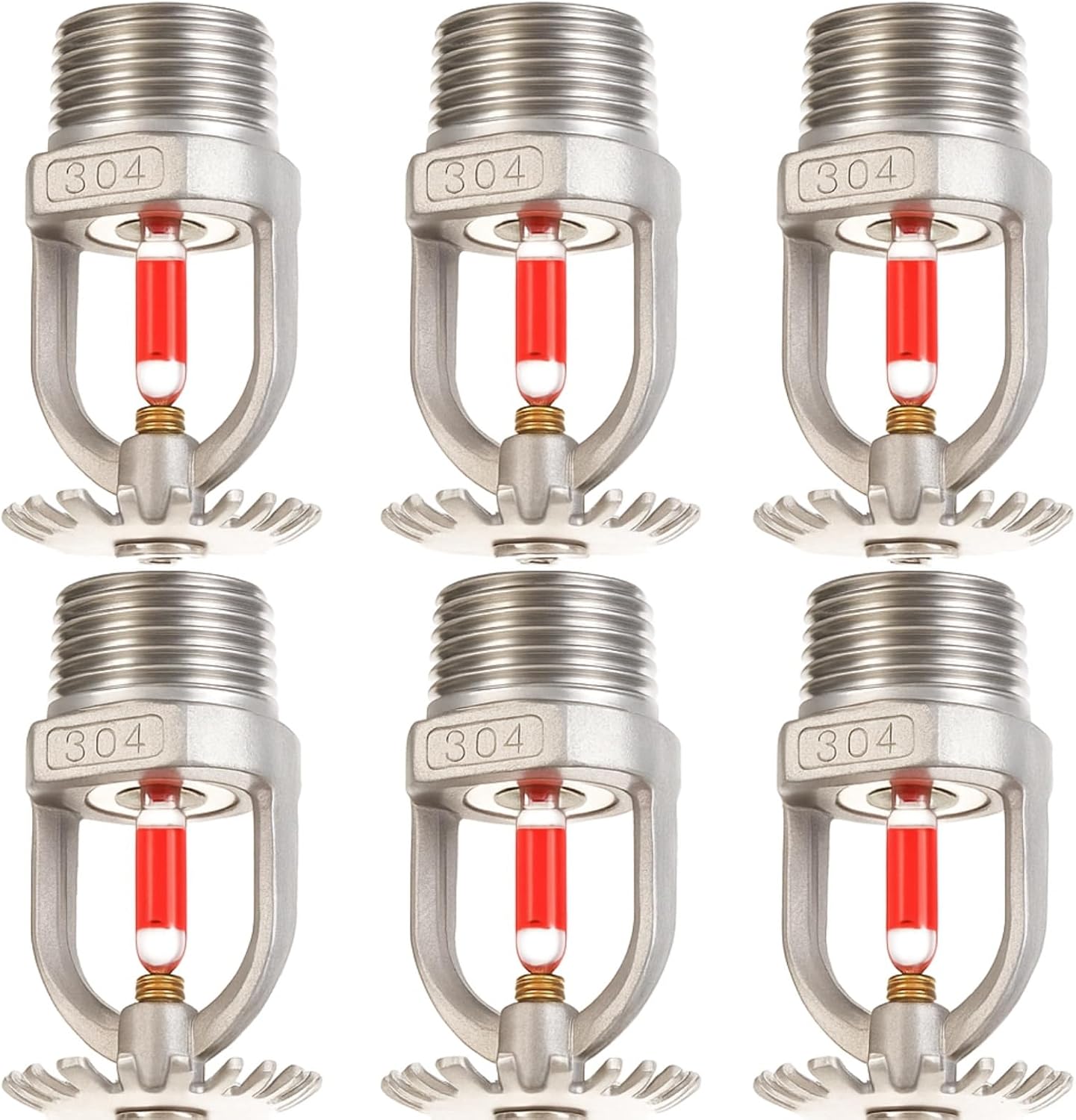 6 Pack Fire Sprinkler Heads DN15 1/2 Inch 68°C/155°F 304 Stainless Steel for Fire Suppression System (Pendant Type)