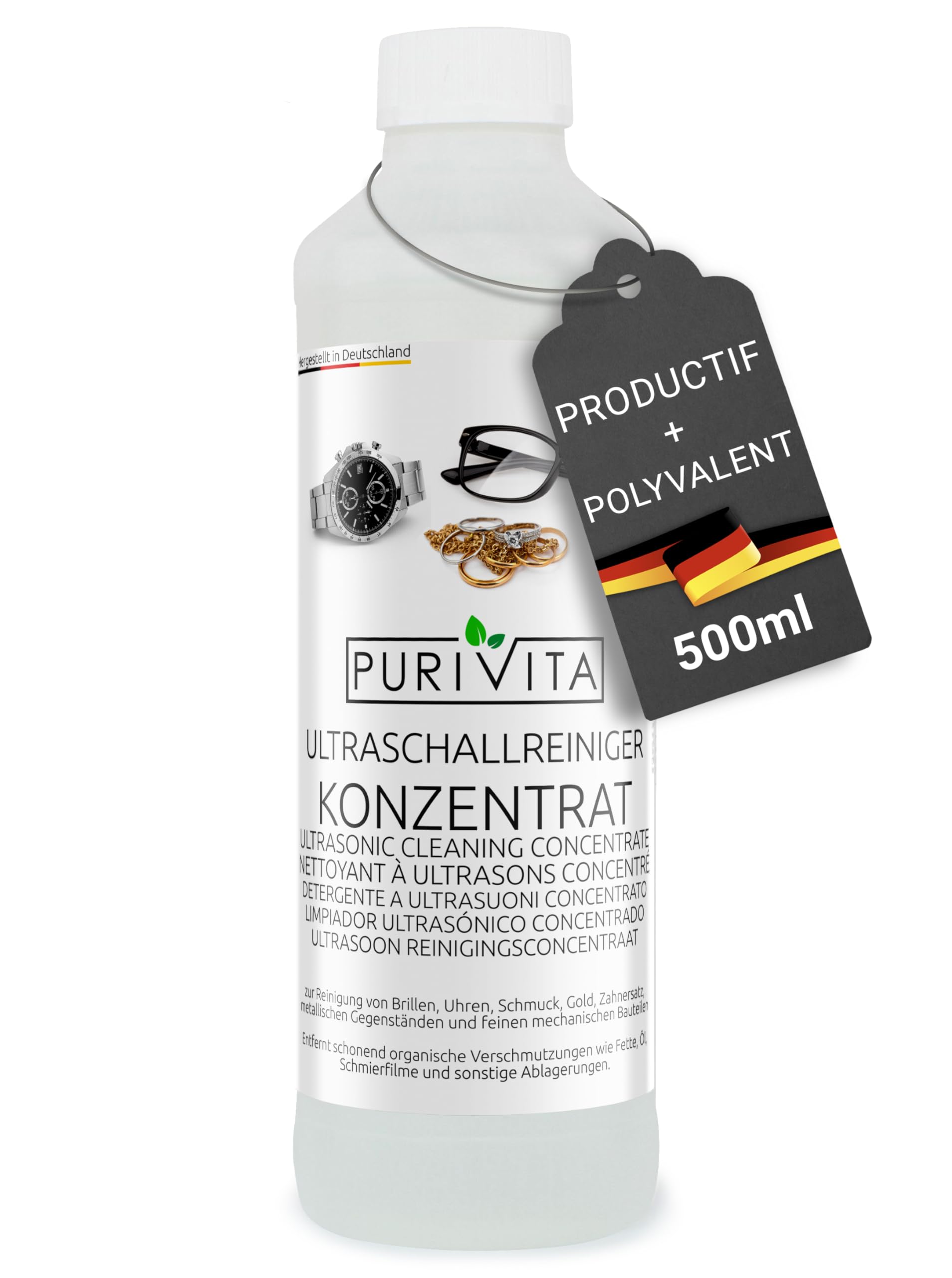VEVOR Nettoyeur à Ultrasons 2L en Acier Inoxydable Bac Ultrasons Numérique avec Chauffage Temps & PURIVITA - Concentré de Nettoyant liquide pour produits ultrason - Multi-usages - Nettoyeur Bijoux