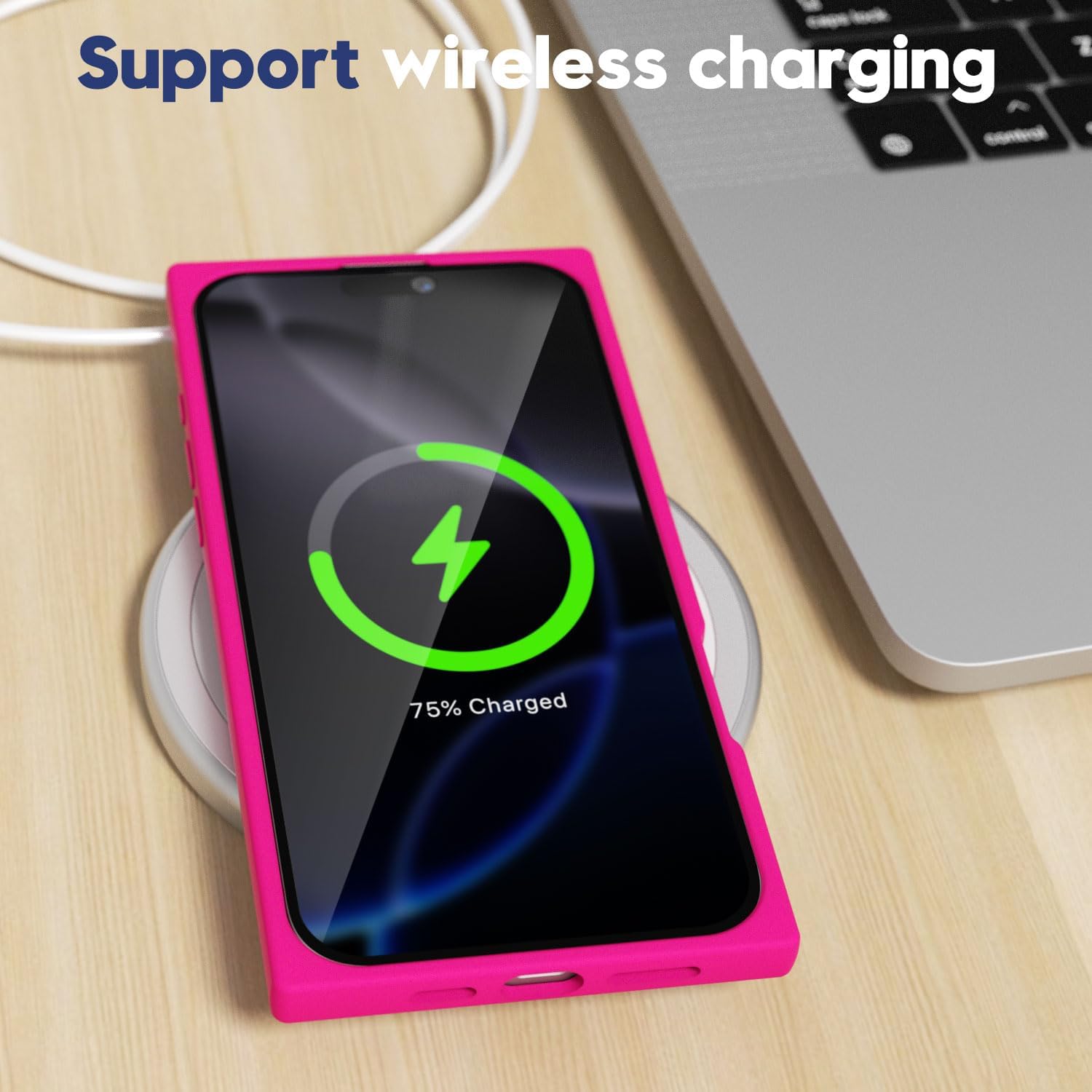 for iPhone 16 Pro Max Case Silicone, Rectangle Edge Cute Y2k Phone Case for Women Girl, Thin Protective Aesthetic Girly Design Soft Rubber with Camera Cover, Neon Hot Pink - Image 7