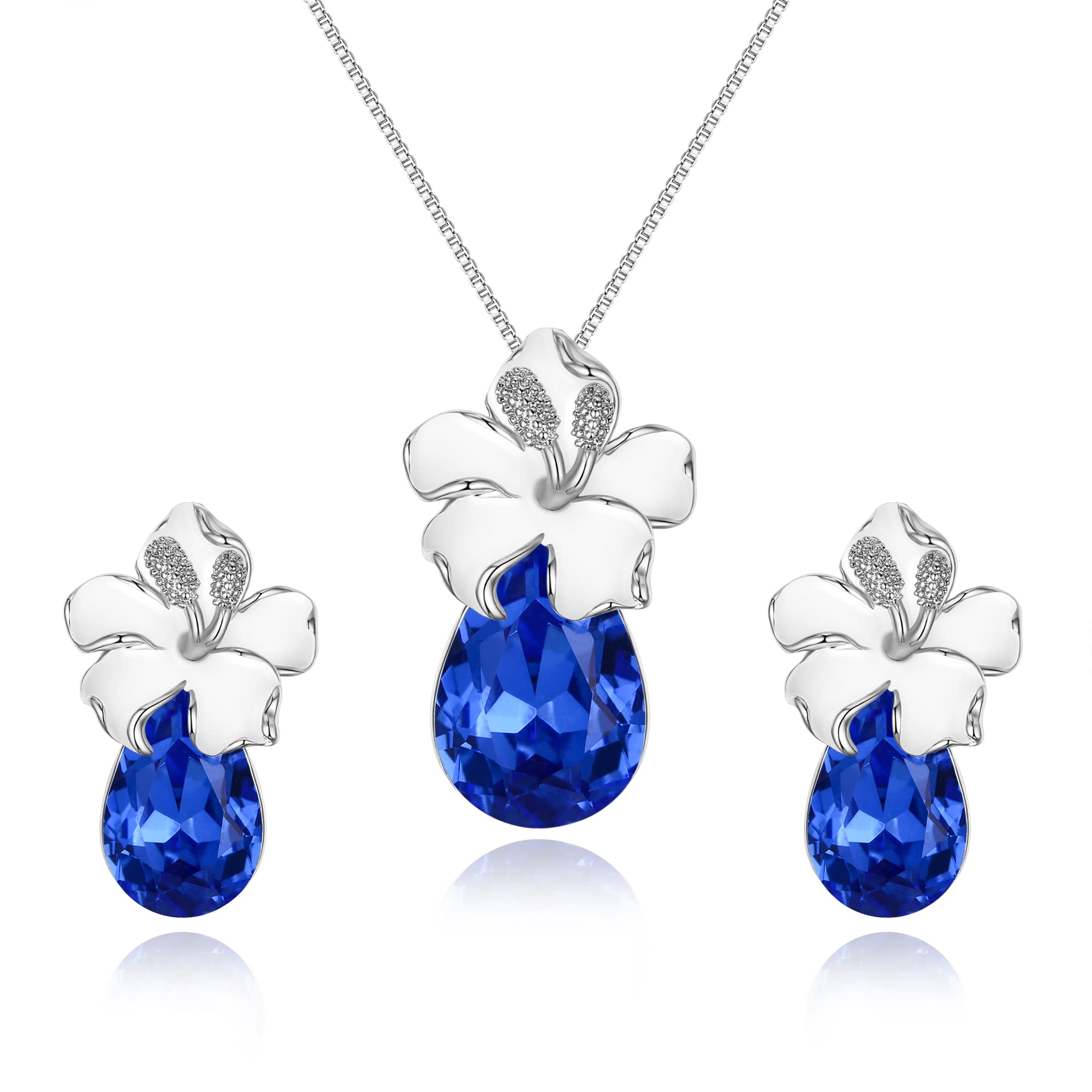 Clearine Juegos de Joyas de Mujer Cristal Austriaco Orquídea Lágrima Diamantes de Imitación Collar Pendientes Conjunto Elegante Flor Joyería Conjunto