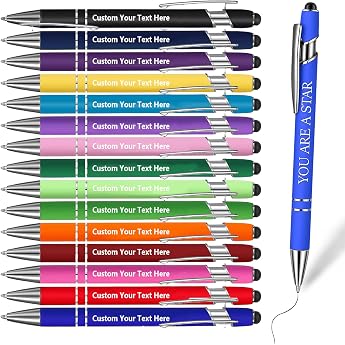 Personalised Touchscreen Ergonomic Ballpoint Pen Custom Name Business Logo Non-Slip Grip Zone Retractable Ballpoint Pen Colourful Pack of 20