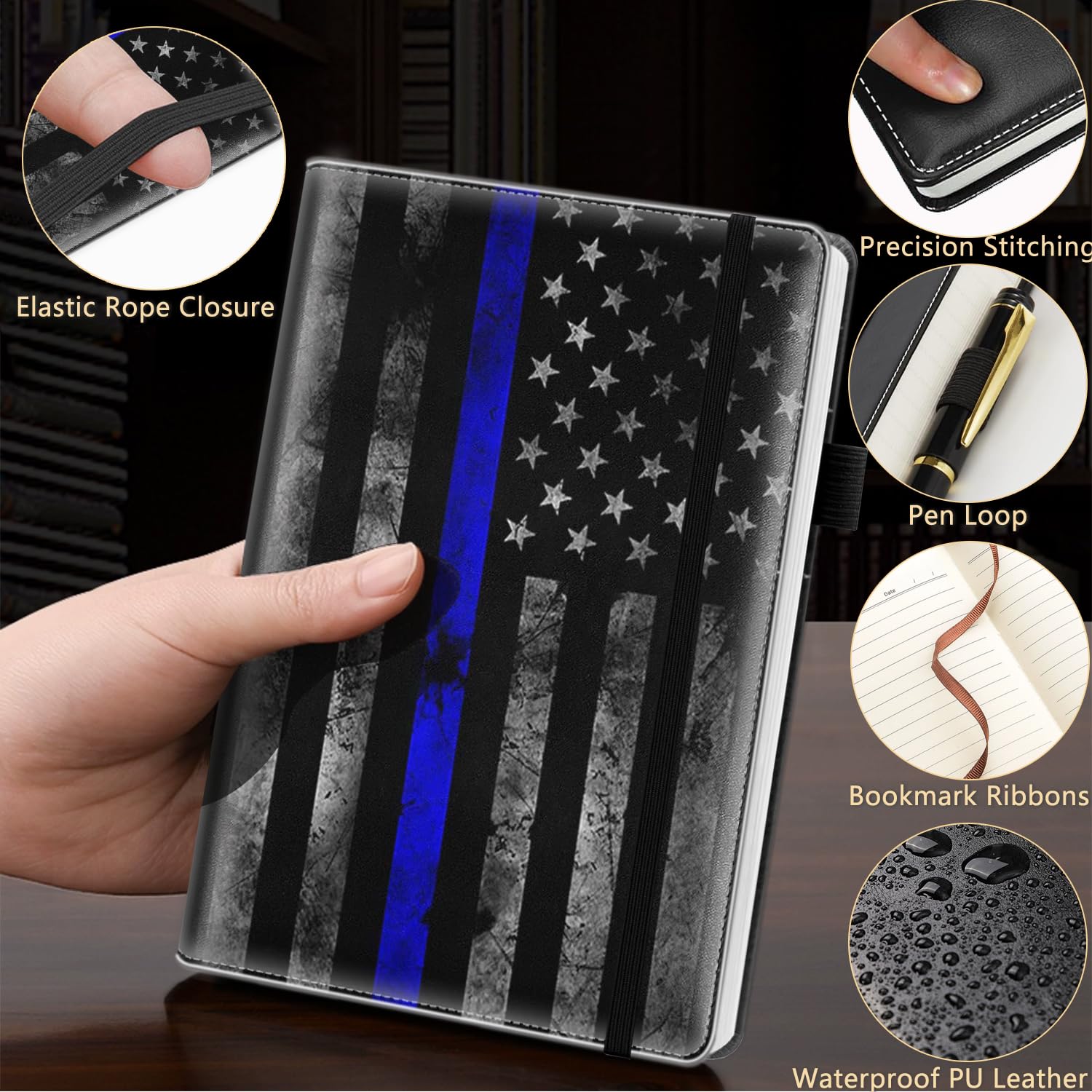 Cuaderno rayado, diario de cuero de tapa dura, cuaderno rayado A5 para el trabajo y tomar notas, perfecto para oficina, escuela, suministros para el hogar para mujeres y hombres para escribir, bandera