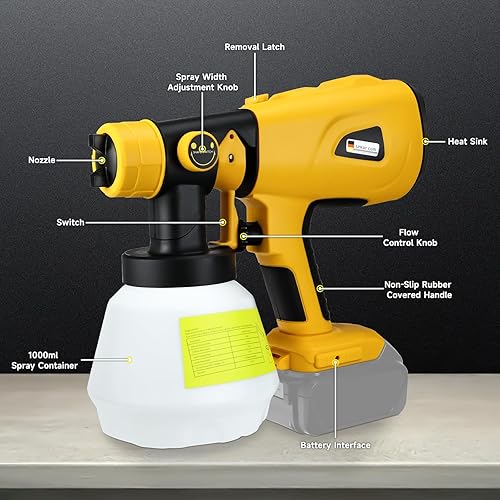 Miniatura 7 de Pulverizador de pintura inalámbrico, pistola de pulverización HVLP sin escobillas con 4 boquillas, para batería DeWalt de 20 V máximo, para riego de