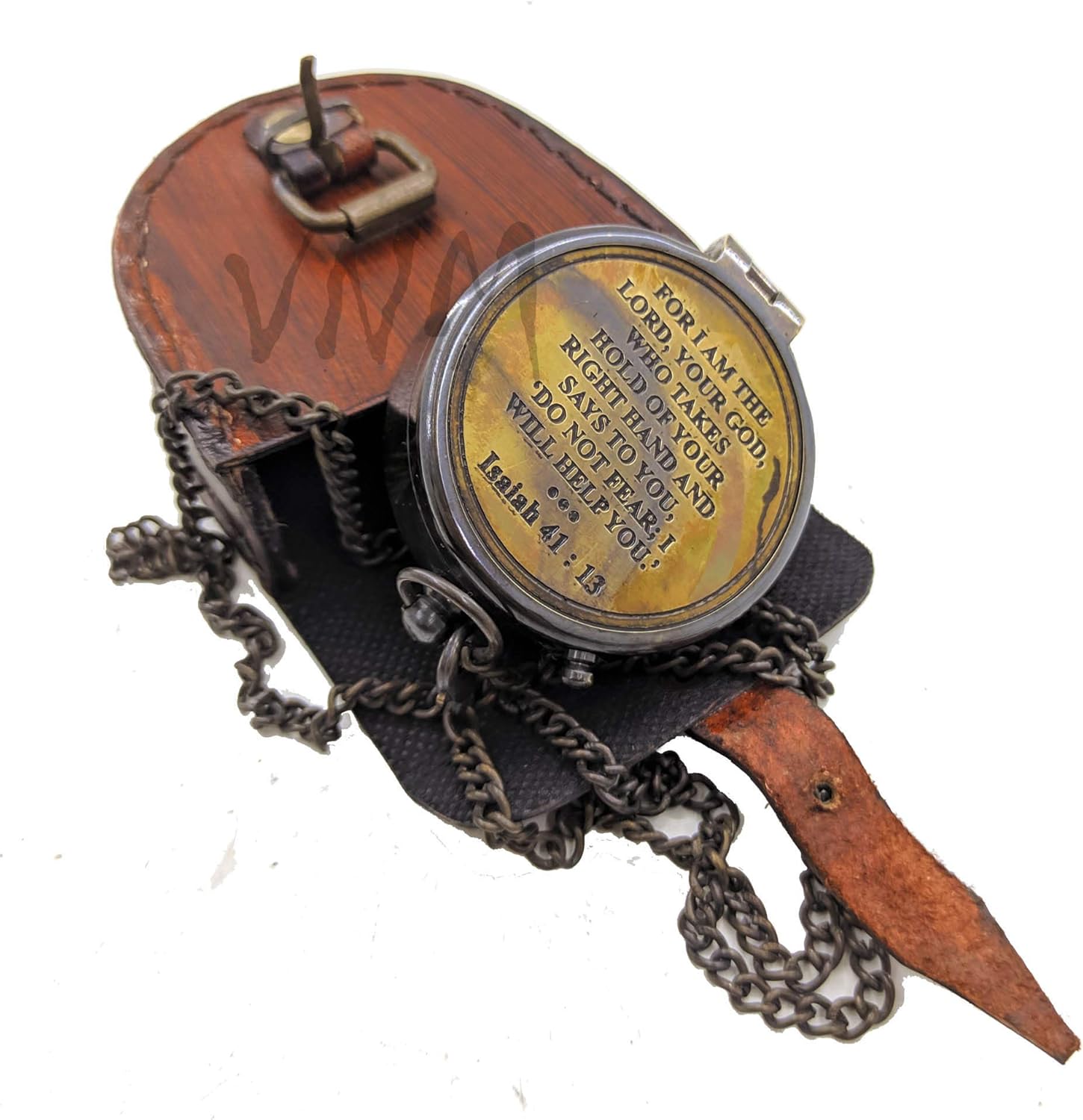 Brass Engraved Compass with Bible Verse – for I Am The Lord, Your God Isaiah 41:13 | Working Nautical Compass with Leather Case | 2025 Graduation Gifts for Him, Baptism, Christian Gift