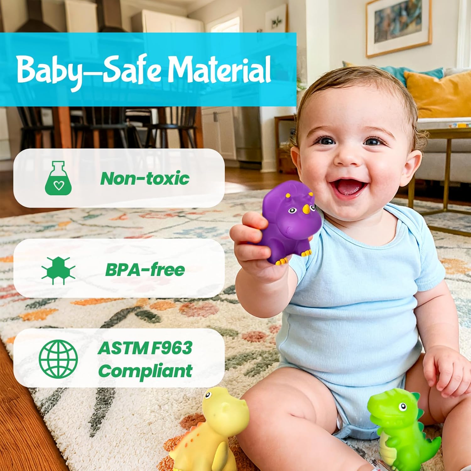 No Hole Dinosaur Bath Toys - Color Change Bath Toys for Toddlers, Fun Water Pool Bathtub Toys for Boys & Girls (with Dino net)