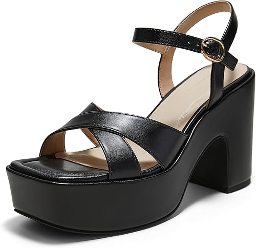 Arromic Women's Crisscross Band Platform High Heel Sandals with 4-Inch Chunky He