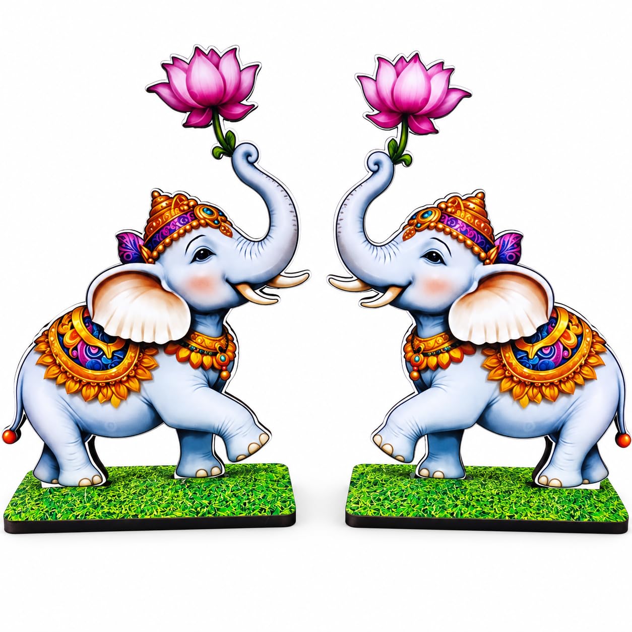 VENSUR Home Decors Lotus Elephant Pair MDF Standee for Pooja | 6 Inch | Tabletop Display Décor-image-19