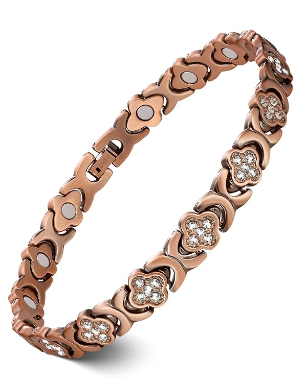 Feraco Copper Magnetic Anklet For Women, 99.99% Pure Copper Magnetic Anklet With Neodymium Magnets, Adjustable Cuff Bracelet In Clover Style by Feraco - Used condition - US$18.34