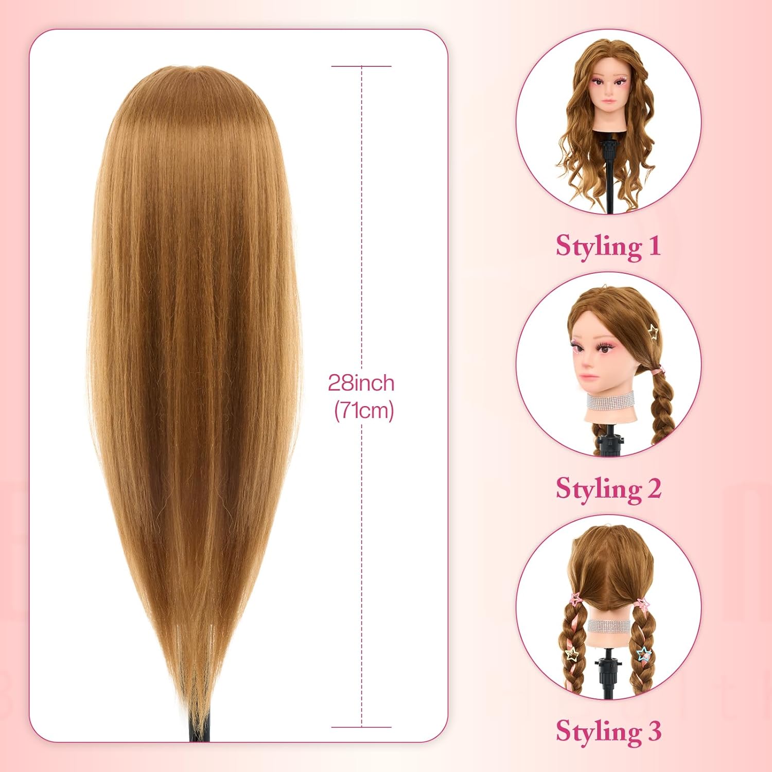 Mannequin Head Human Hair - 28 Inch Cosmetology Makeup Manikin Doll Head with 80% Real Hair, Hairdressing Practice Braiding Training Head for Hair Styling with Table Clamp #27