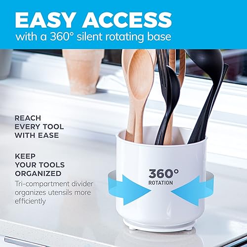Miniatura 2 de Contenedor giratorio extra grande y resistente, para utensilios, recipiente con base con peso, no se cae, divisor extraíble y plantilla de agarre  A