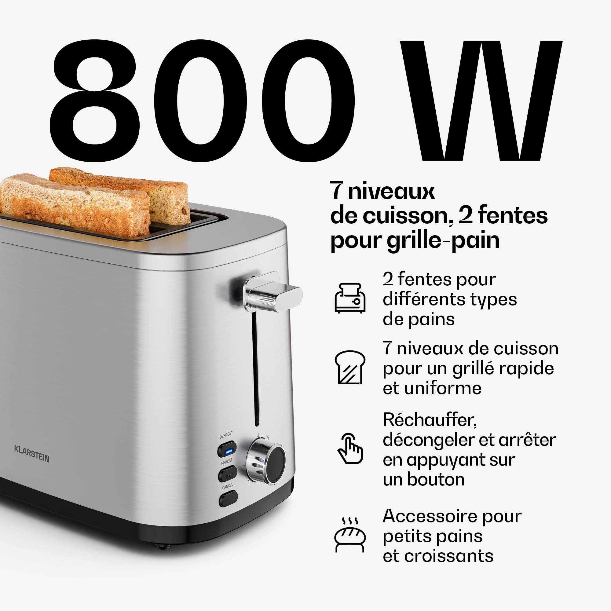 Klarstein Verosteel Set Petit-Déjeuner Complet – Grille-Pain 2 Fentes 7 Niveaux, Bouilloire Électrique Inox 1,7L, Cafetière Filtre 12 Tasses, Design Moderne, Support à Petits Pains
