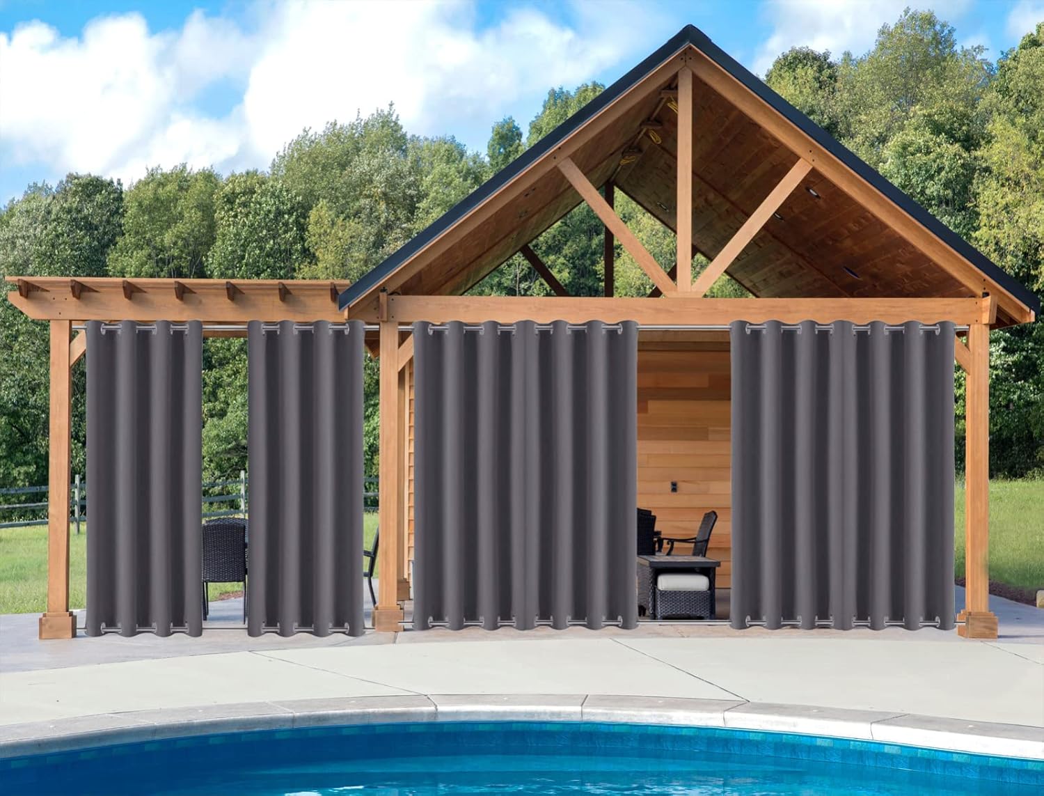 Outdoor Patio Curtain Weighted Waterproof Drapes Blackout Thermal Insulated Privacy Curtains for Gazebo Porch Balcony Garden [1 Panel,40 in x 40 in (W x L),Grey]