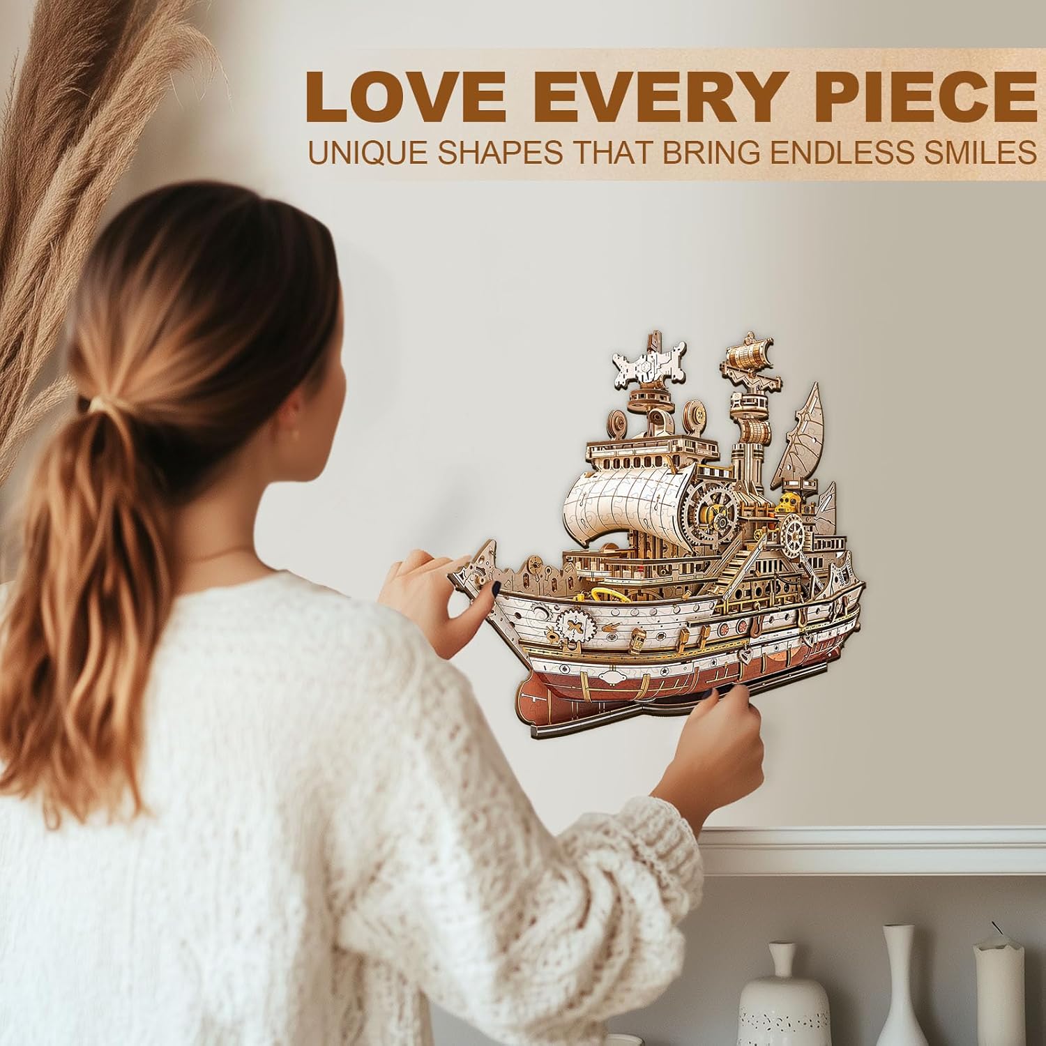 WOODBESTS Wooden Puzzles for Adults(150 Pieces-11.4 * 11in) 3D Cargo Ship Wood Puzzles Adult-Unique Shape Wooden Jigsaw Puzzles with Wooden Storage Box-Personalized Gifts for Puzzle Lovers