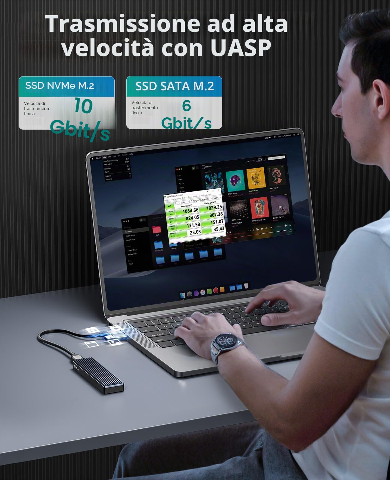 ORICO Case SSD M.2 NVMe SATA, M2 Adattatore USB-C 3.2 Gen2 10Gbps PCIe NVMe, M.2 Enlosure 6Gbps NGFF B+M Key (Non per SSD SATA M Key), Supporto UASP Trim- M2PVM