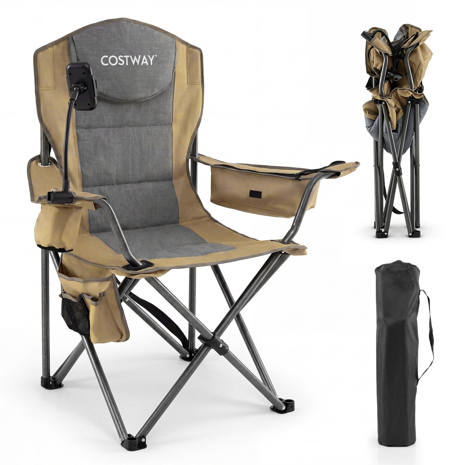 Chaise pliante camping avec sac isotherme et poche pour voyage plage