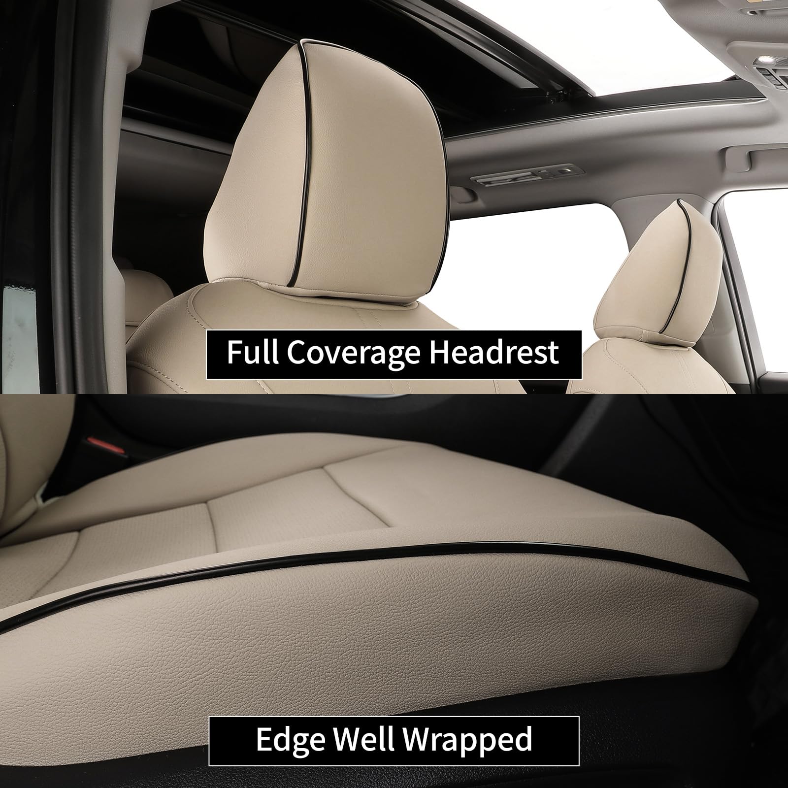 EKR Set completo di coprisedili per auto su misura per Toyota Highlander 2014 2015 2016 2017 2018 2019 -Tre file, seconda fila capitano sedia, similpelle (beige)