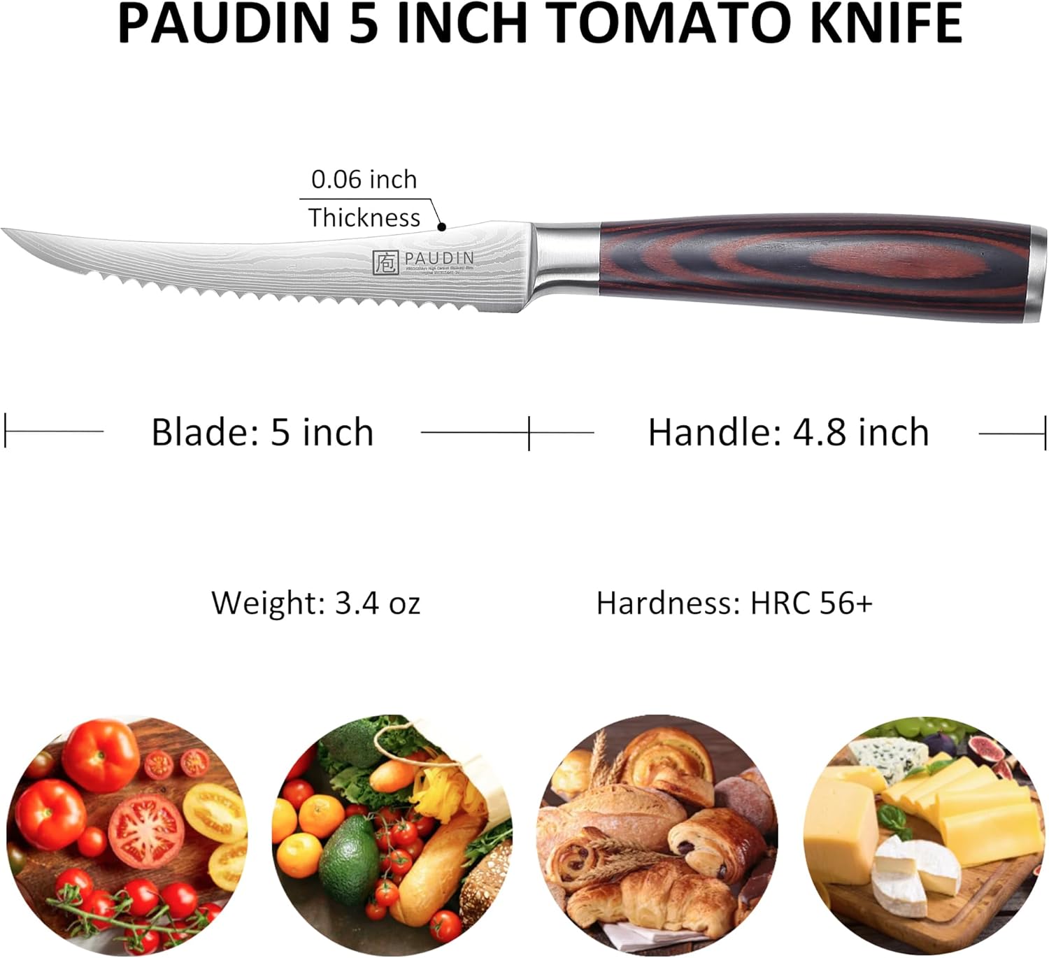 PAUDIN Utility Knife 5 Inch Kitchen Knife, Ultra Sharp High Carbon Stainless Steel Small Chef Knife with Sheath, Kitchen Utility Knife with Ergonomic Pakkawood Handle - Image 2