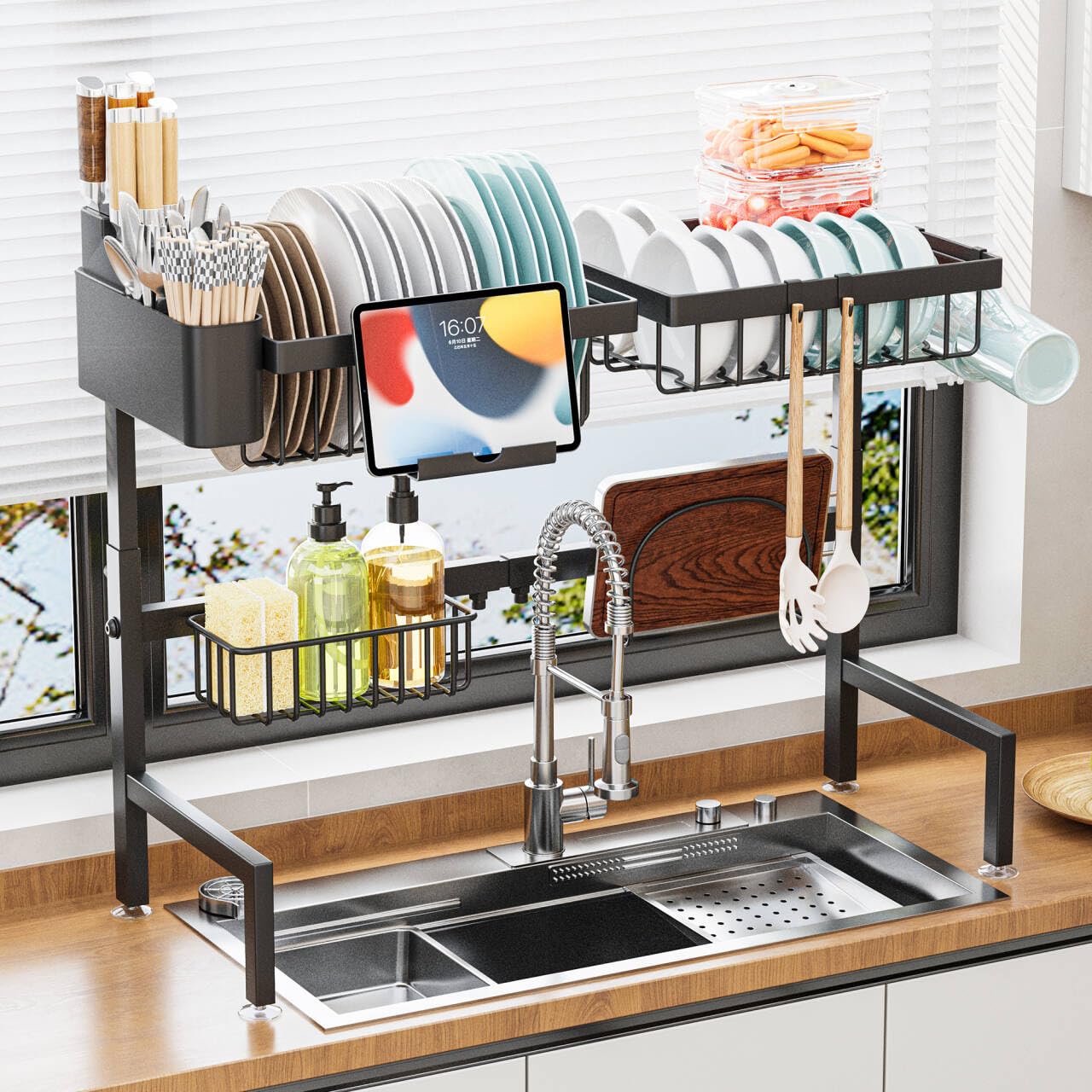 Amazon｜食器 水切り水槽の上（サイズ拡張可能幅68〜86cm）, 2段