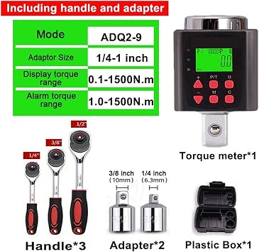 Digital Torque Wrench Speciality High Torque Value Precision Digital Meter 0.1-1500N.m Wrench Including Handle Adapter Test(10-1000N.m(0.75inch))