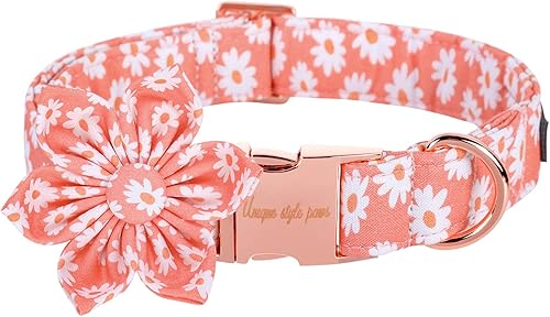Unique style paws Collar de Perro con Corbata de Flores Margarita Rosa Collar de Verano para Perros Pequeños Medianos y Grandes con Hebilla de Metal