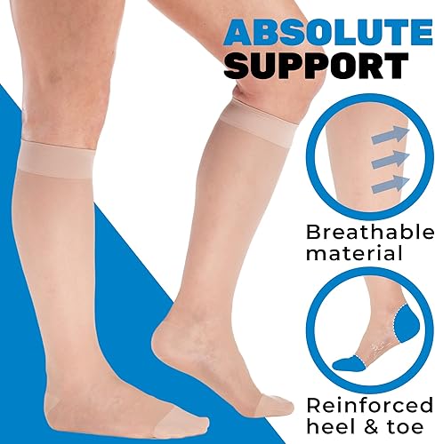 Miniatura 23 de (3 pares, punta cerrada) Medias de compresión de talla grande para mujer, de 15-20 mmHg, de compresión traslúcidas para mujer, hasta la rodilla