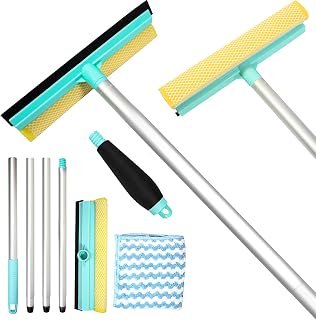 62" Squeegee for Window Cleaning,2 in 1 Window Cleaning Squeegee Kit with Dual Side Blade Rubber & Sponge, Window Squeegee for Home,High-Rise Windows,Car Windshield, Mirror